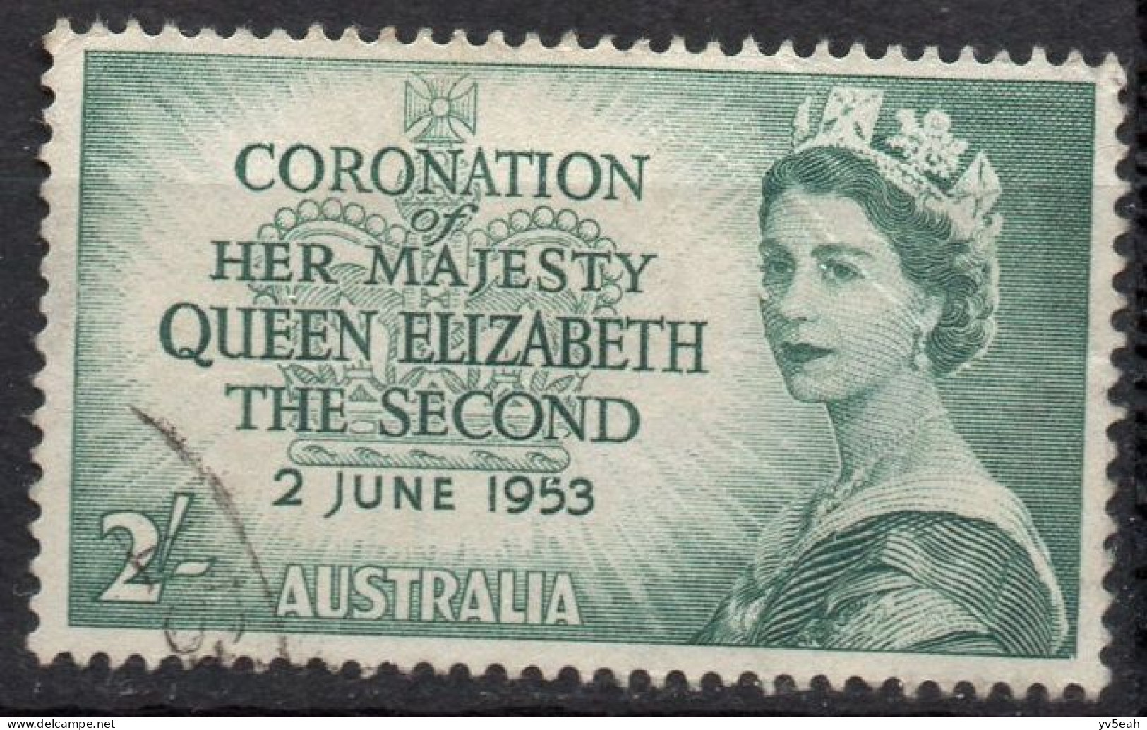 AUSTRALIA/1953/USED/SC#261/QUEEN ELIZABETH II CORONATION ISSUE/ QEII / 2sh DULL GREEN - Gebruikt