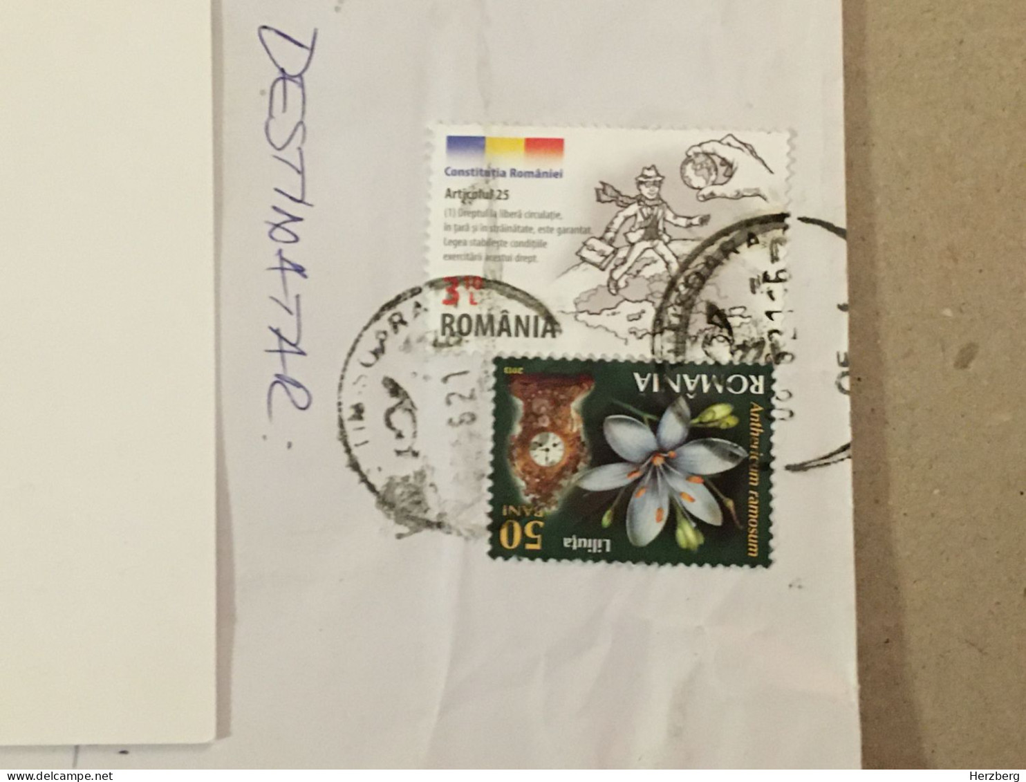 Romania Used Letter Stamp Cover 2021 Romanian Constitution Flowers Mantel Clock EU Map Carte Karte - Sonstige & Ohne Zuordnung