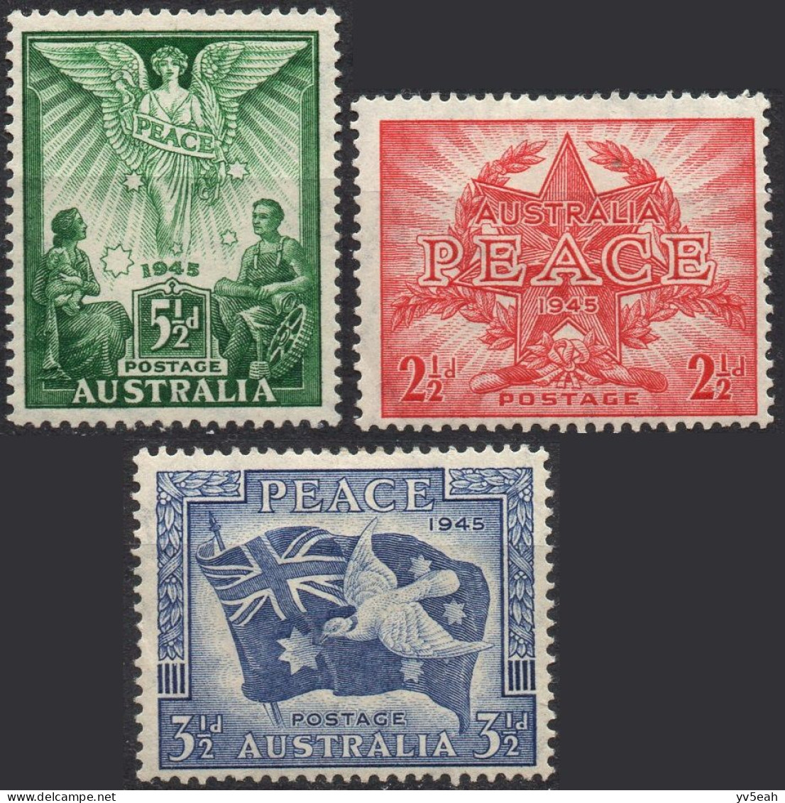 AUSTRALIA/1946/MH/SC#200-2/ WND OF WWII/ ANGEL OF PEACE "MOTHERHOOD" AND "INDUSTRY"/ FULL SET - Mint Stamps