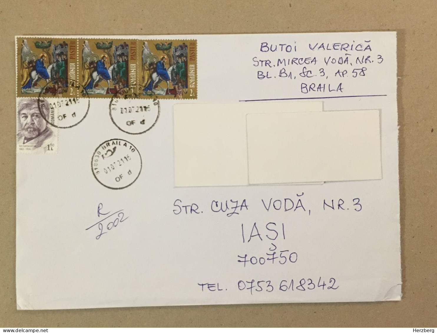 Romania Used Letter Stamp Cover 2021 Jesus Christ Byzantine Icon Easter Paques Ostern - Altri & Non Classificati