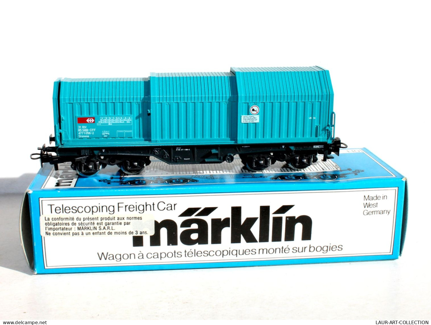 MARKLIN HO N°4687 WAGON A CAPOT TELESCOPIQUE, SBB CFF, TRANSPORT MARCHANDISE MINIATURE TRAIN MODELISME FERROVIAIRE (1018 - Vagoni Merci