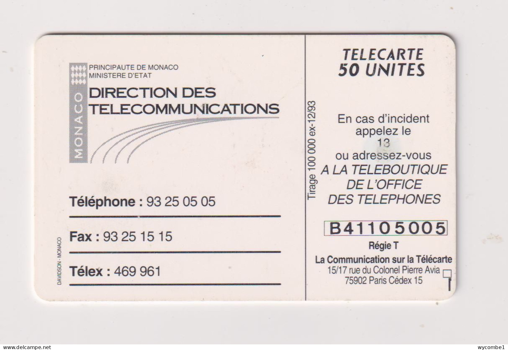 MONACO - Direction Des Telecommunications Chip Phonecard - Mónaco