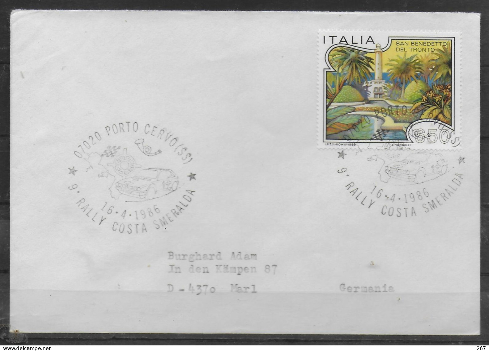 ITALIE  Lettre  1986 Porto Cervo Voitures Rallye - Cars