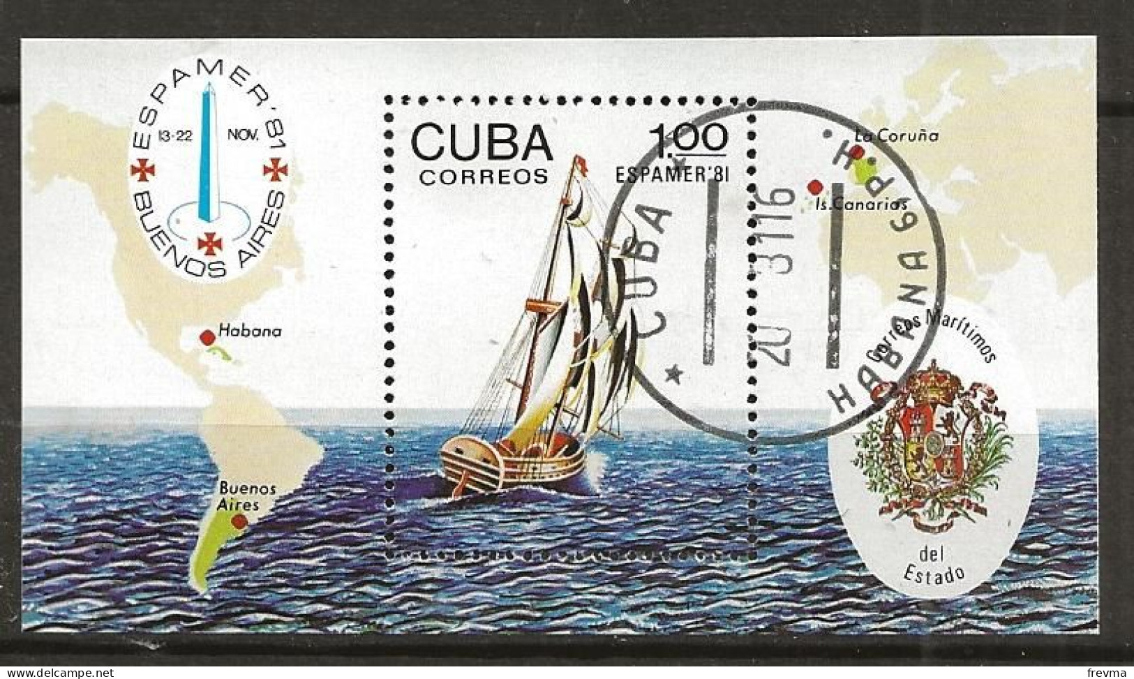Timbre Cuba Bloc Feuillet 1981 - Blokken & Velletjes