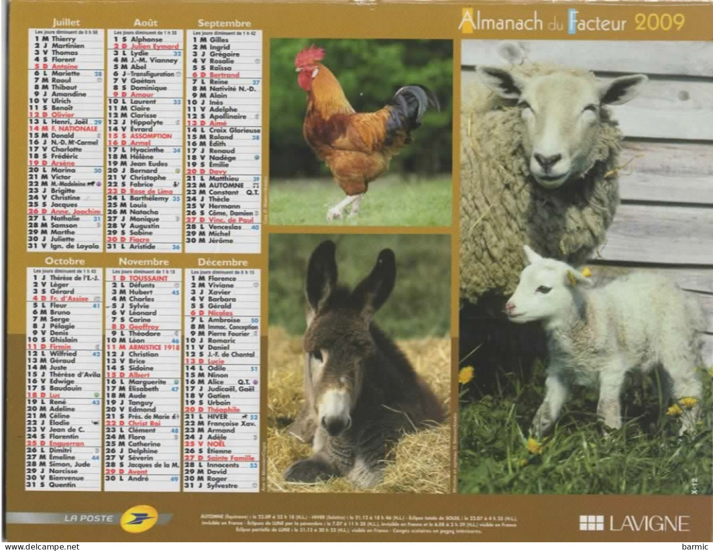 CALENDRIER ANNEE 2009, COMPLET, ANIMAUX DE FERME, MULTIVUE COULEUR REF 14405 - Grand Format : 2001-...