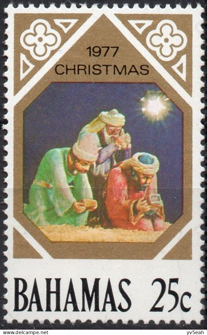 BAHAMAS/1977/MNH/SC#719/CHRISTMAS / 25c GOLD & MULTICOLOR - Bahamas (1973-...)