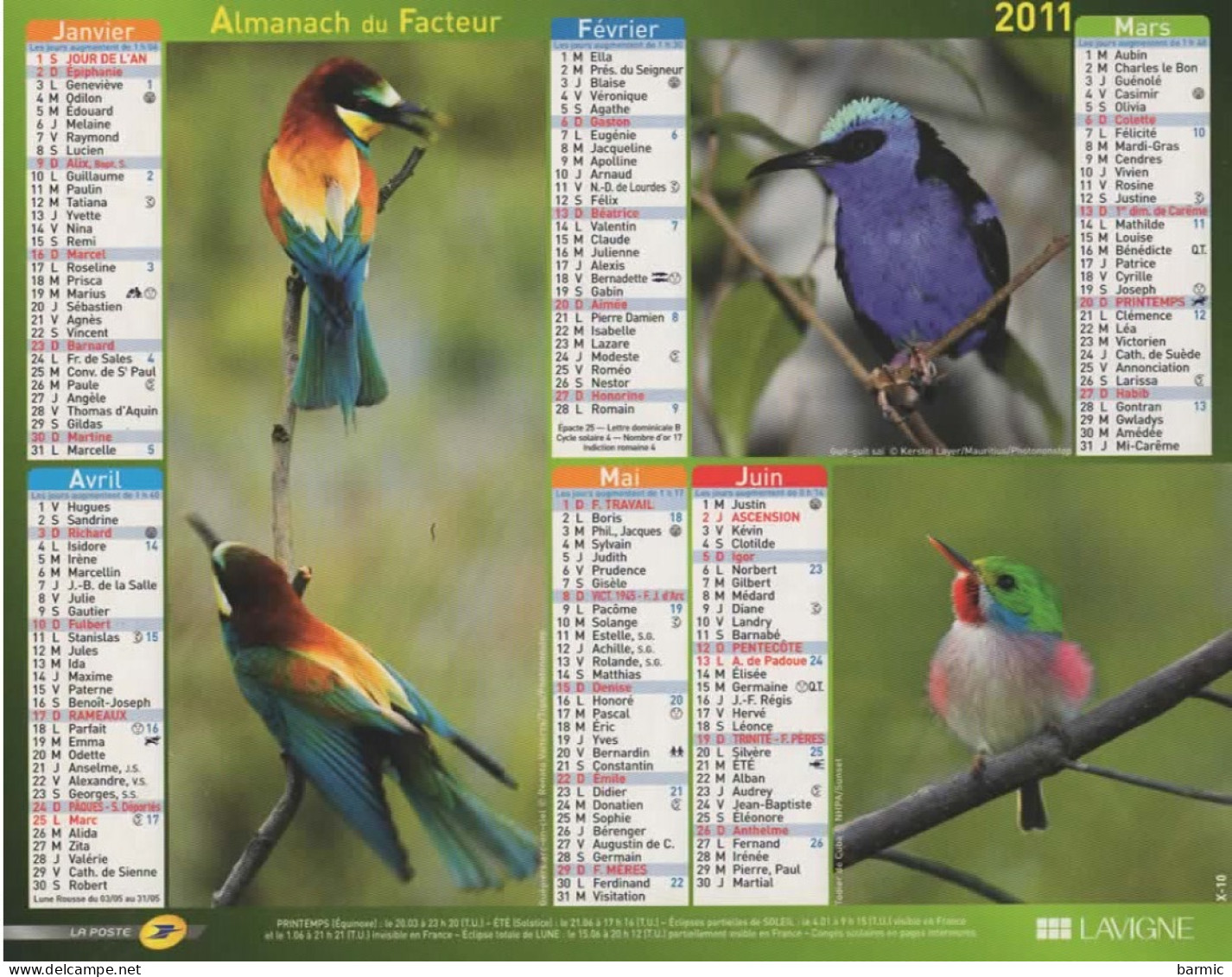 CALENDRIER ANNEE 2011, COMPLET, OISEAUX, MULTIVUE  COULEUR REF 14407 - Groot Formaat: 2001-...