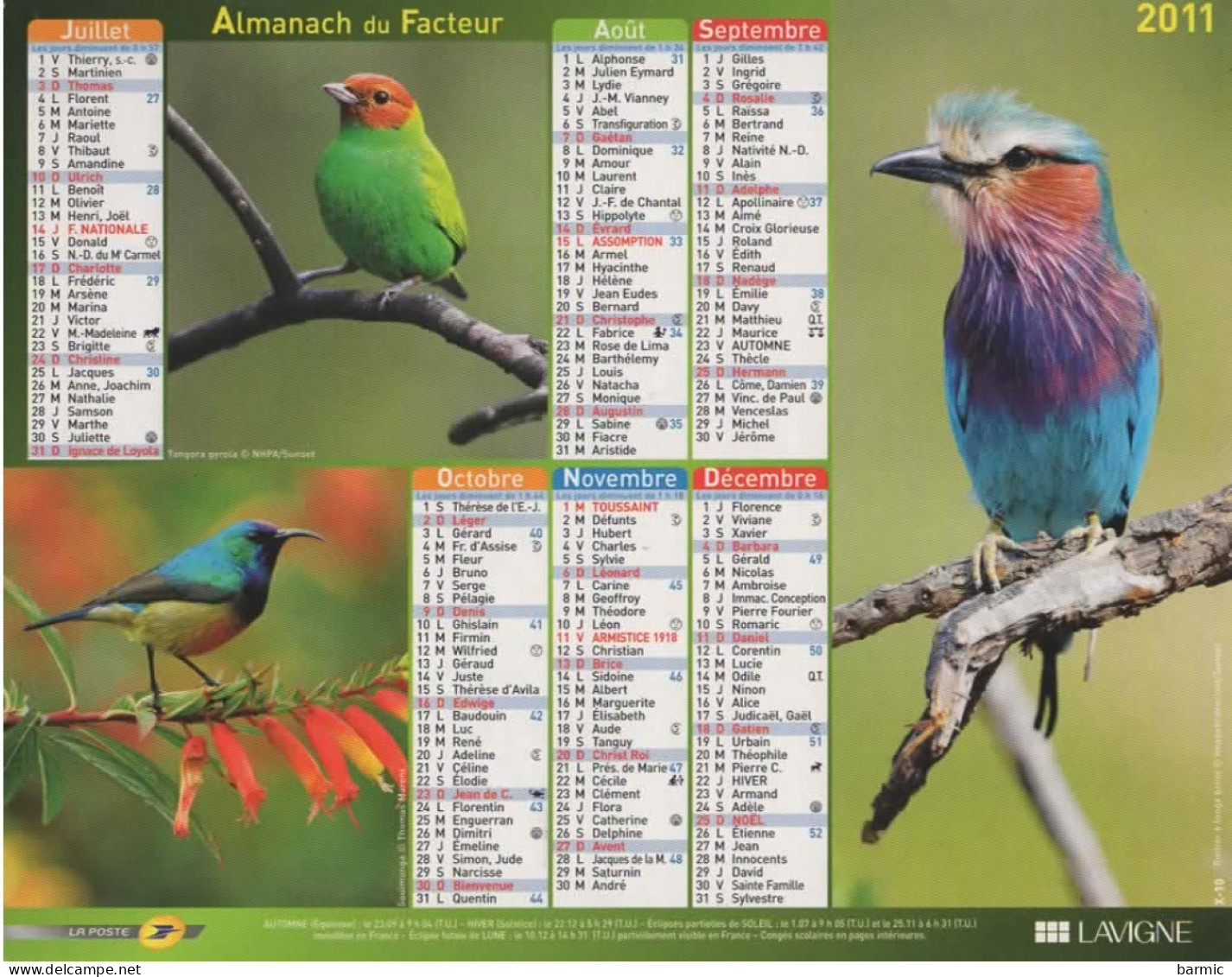 CALENDRIER ANNEE 2011, COMPLET, OISEAUX, MULTIVUE  COULEUR REF 14407 - Tamaño Grande : 2001-...