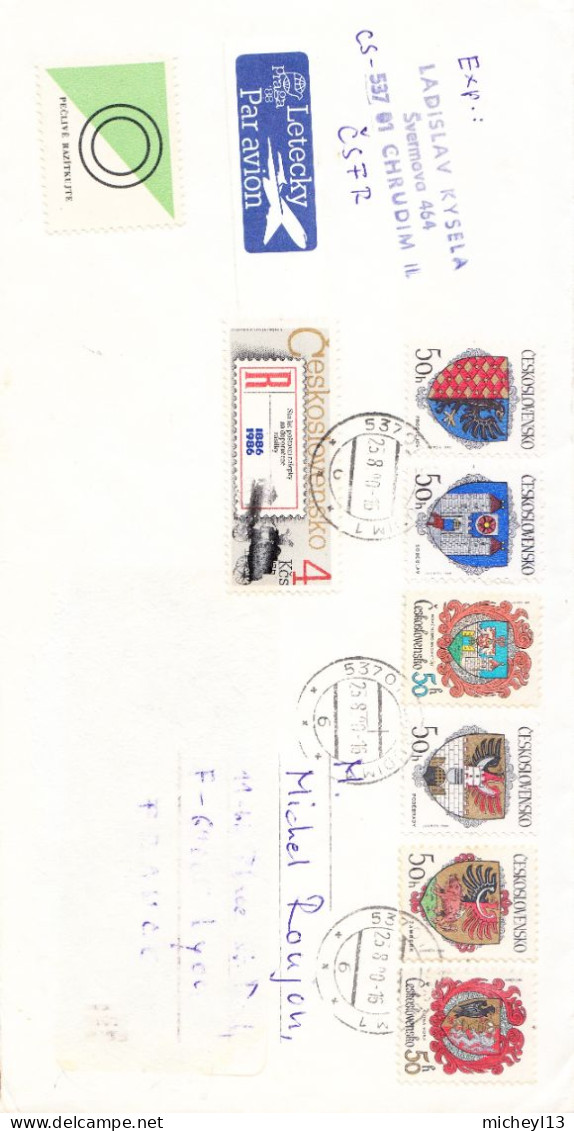 Lettre De Tchécoslovaquie Du 25/08/1990 Avec Les Timbres N°Yvert 2477,2574,2666,2685,2843,2845 Et 2846 - Gebruikt