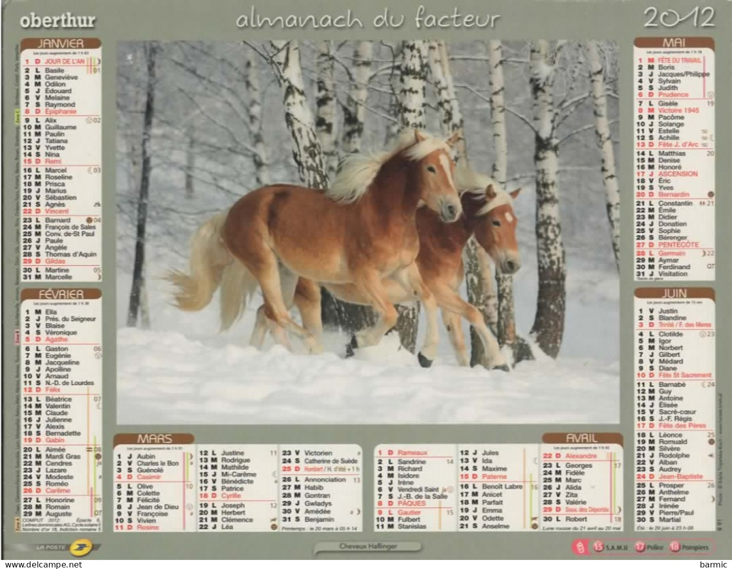 CALENDRIER ANNEE 2012, COMPLET, CHEVAUX DANS LA NEIGE, CHEVAL AU PRINTEMPS   COULEUR REF 14408 - Big : 2001-...