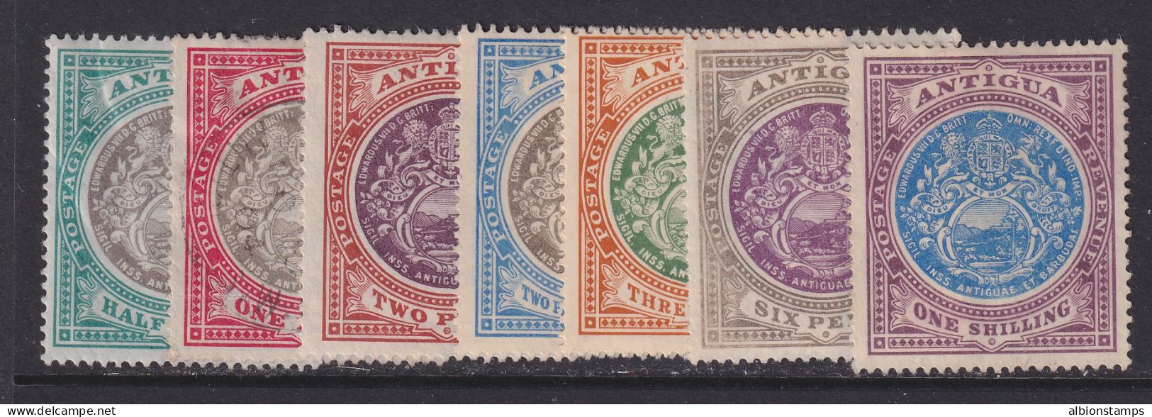 Antigua, Scott 21-27 (SG 31-37), MNG (no Gum), 1p Used - 1858-1960 Colonia Britannica