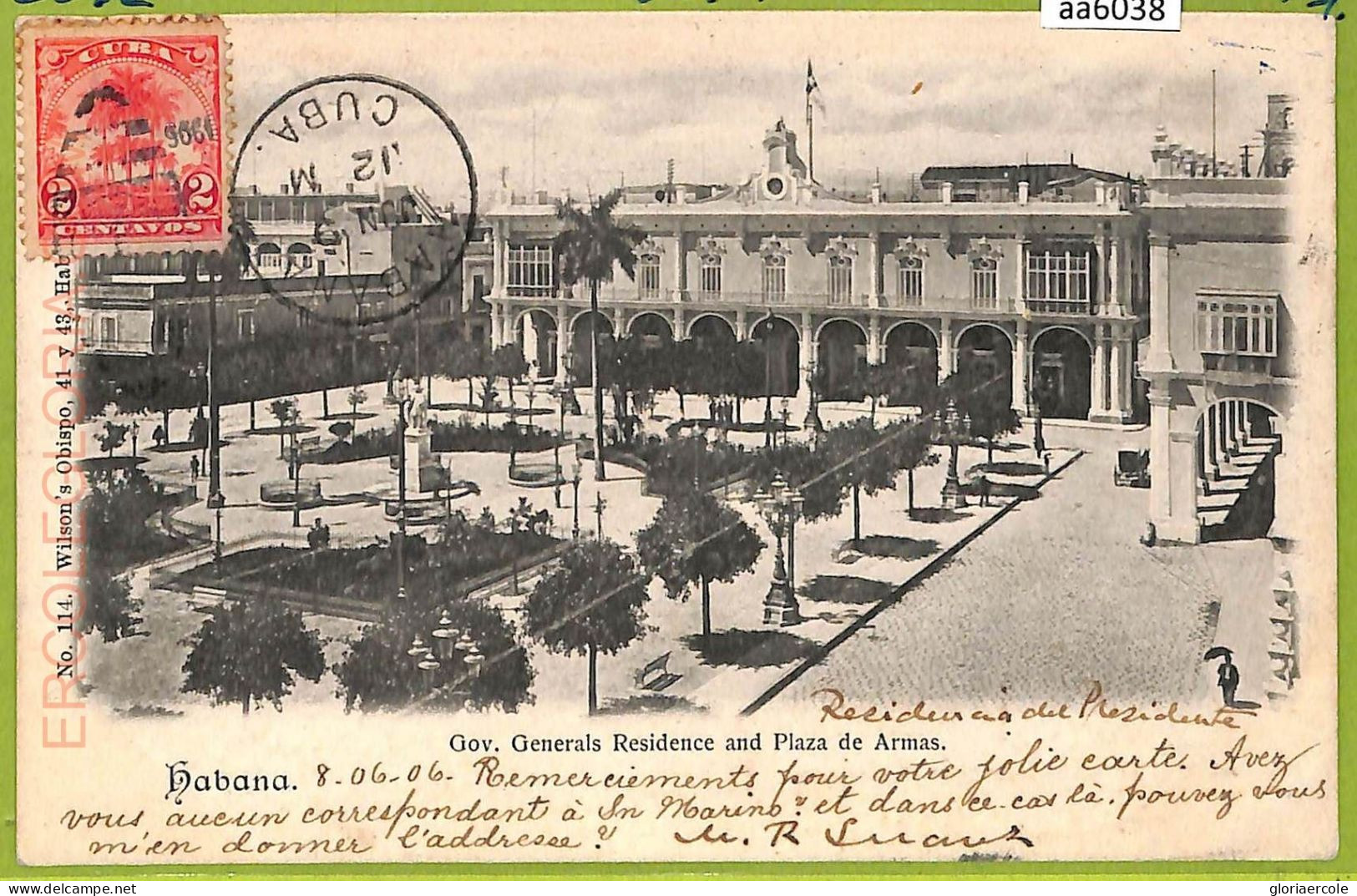 Aa6038 -CUBA- Vintage Postcard - Generals Residence And Plaza De Armas -1906 - Cuba