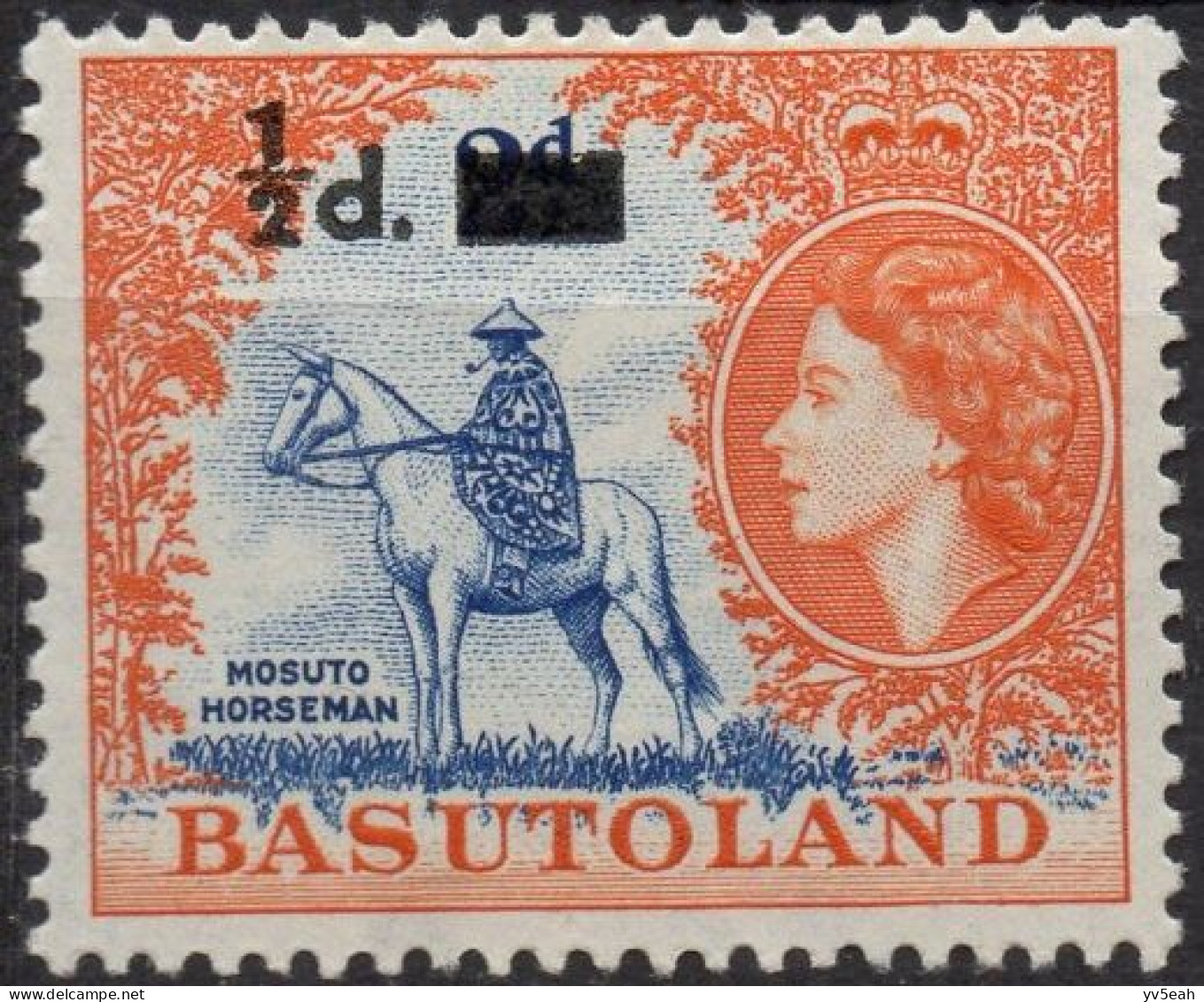 BASUTOLAND/1959/MH/SC#57/ QUEEN ELIZABETH II / QEII/ PICTORIAL  / 1/2p ON 2p ORG & DP BLUE - 1933-1964 Colonia Británica