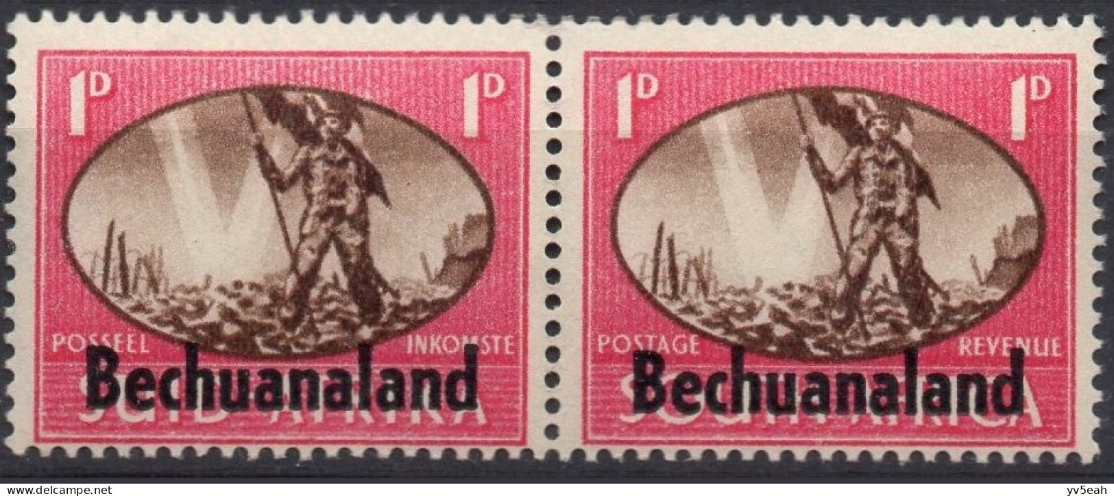 BECHUANALAND PROTECTORATE/1945/MNH/SC#137/SOUTH AFRICA OVERPRINTED PAIR / HORIZONTAL PAIRS/ 1p ROSE PINK & CHOC. - 1885-1964 Bechuanaland Protectorate