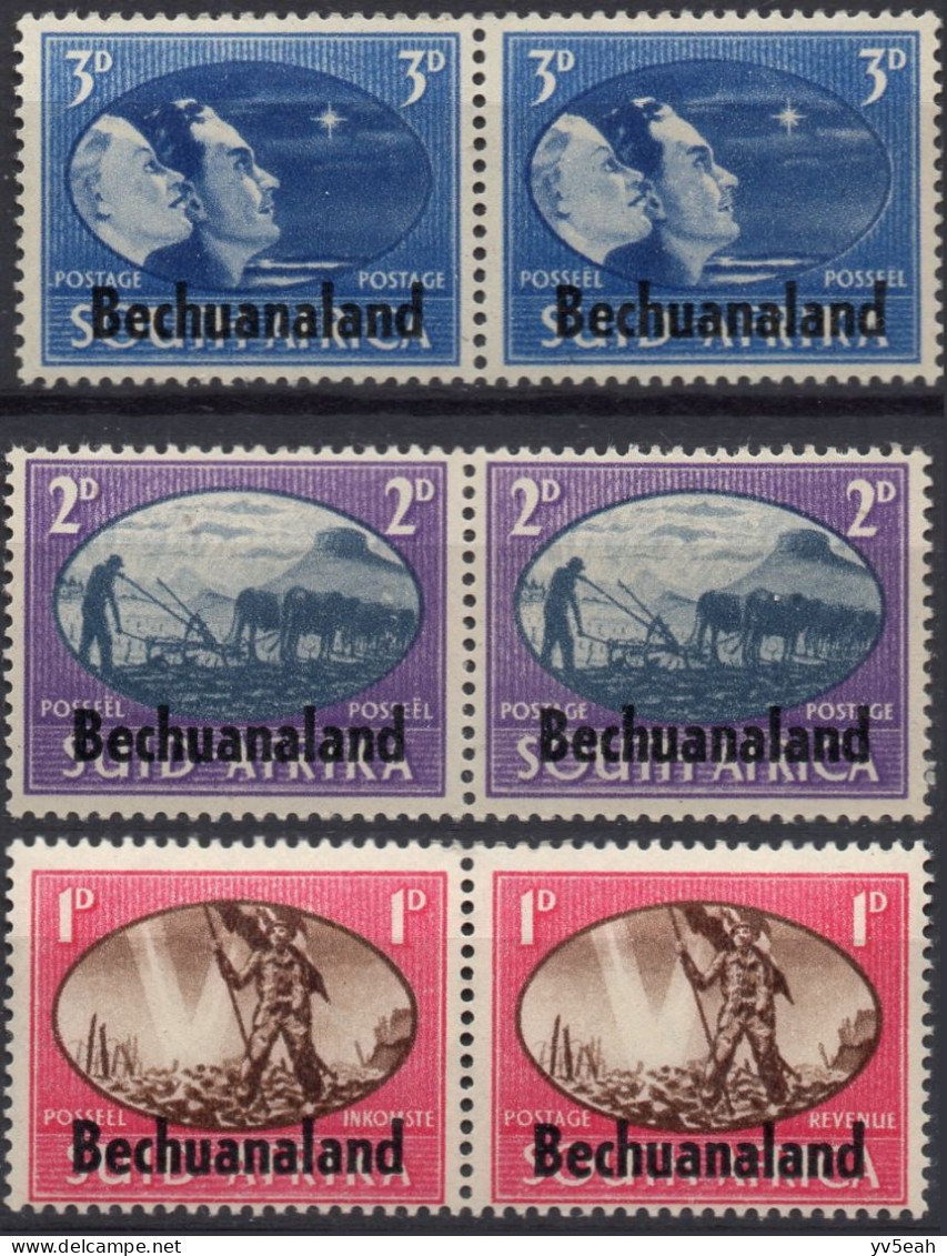 BECHUANALAND PROTECTORATE/1945/MNH/SC#137-9/SOUTH AFRICA OVERPRINTED PAIR / HORIZONTAL PAIRS/ FULL SET - 1885-1964 Protectorat Du Bechuanaland