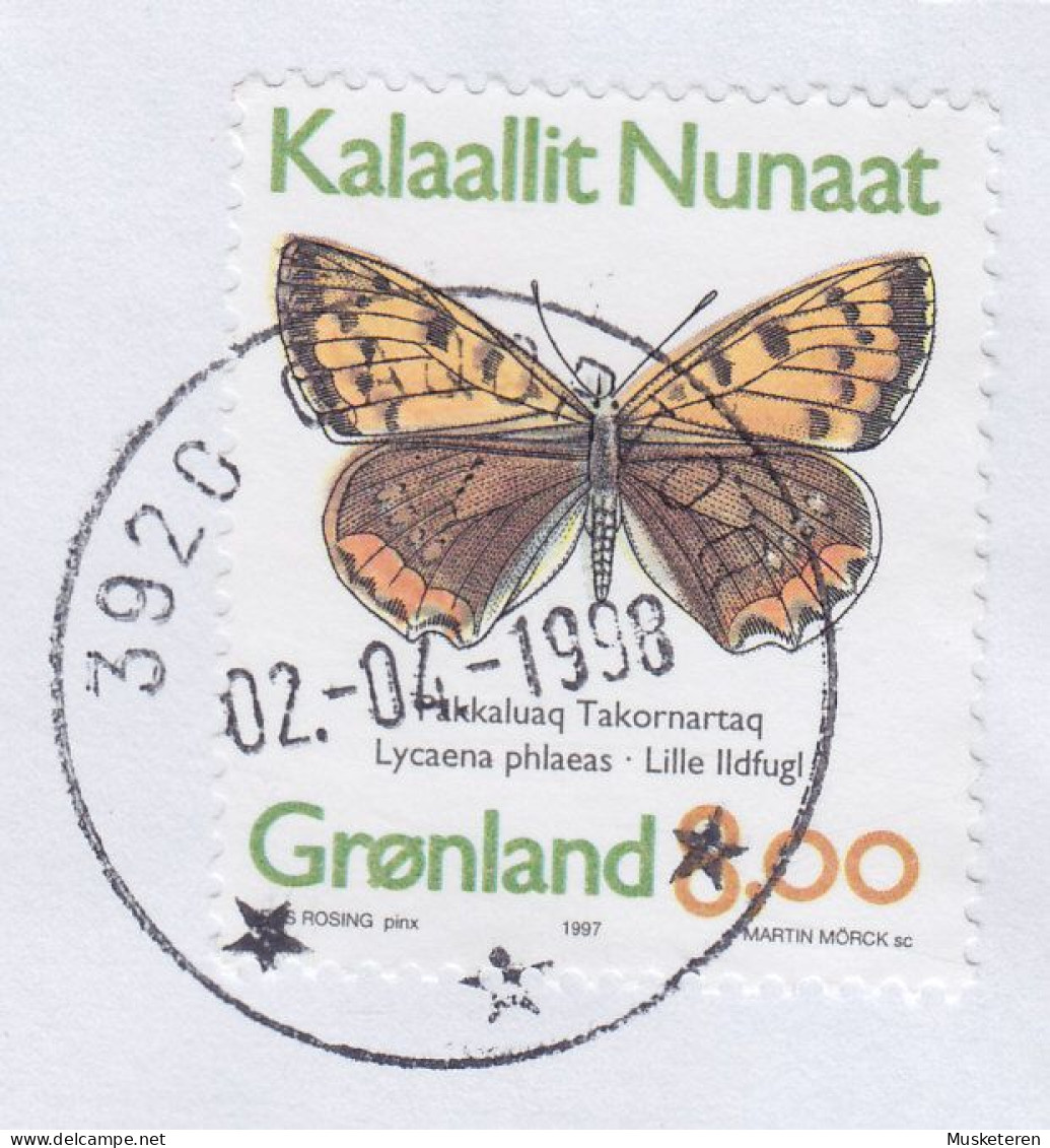 Greenland PRIORITAIRE Label QAQORTOQ 1998 Cover Brief Schmetterling Butterfly Papillon ERROR Variety 'Misplaced Colour' - Storia Postale