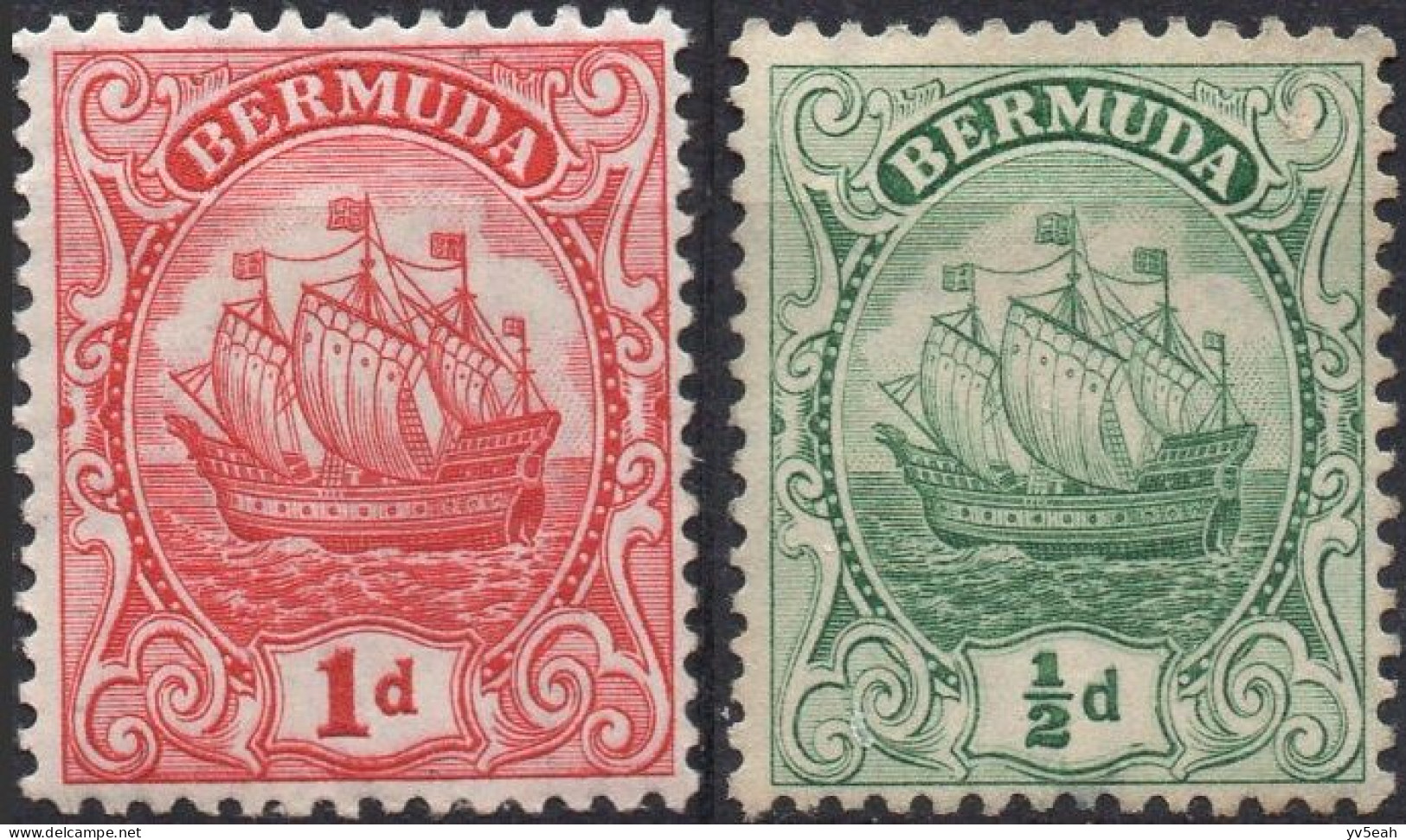 BERMUDA/1922-34/MH/SC#82, 83a/CARAVEL / SHIPS /BOATS / 1/2p MNG/ PARTIAL SET - Bermudes