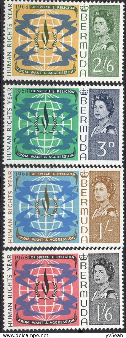 BERMUDA/1968/MH/SC#218-21/ INTL. HUMAN RIGHTS YEAR/ QUEEN ELIZABETH II/ QEII/ FULL SET - Bermudes