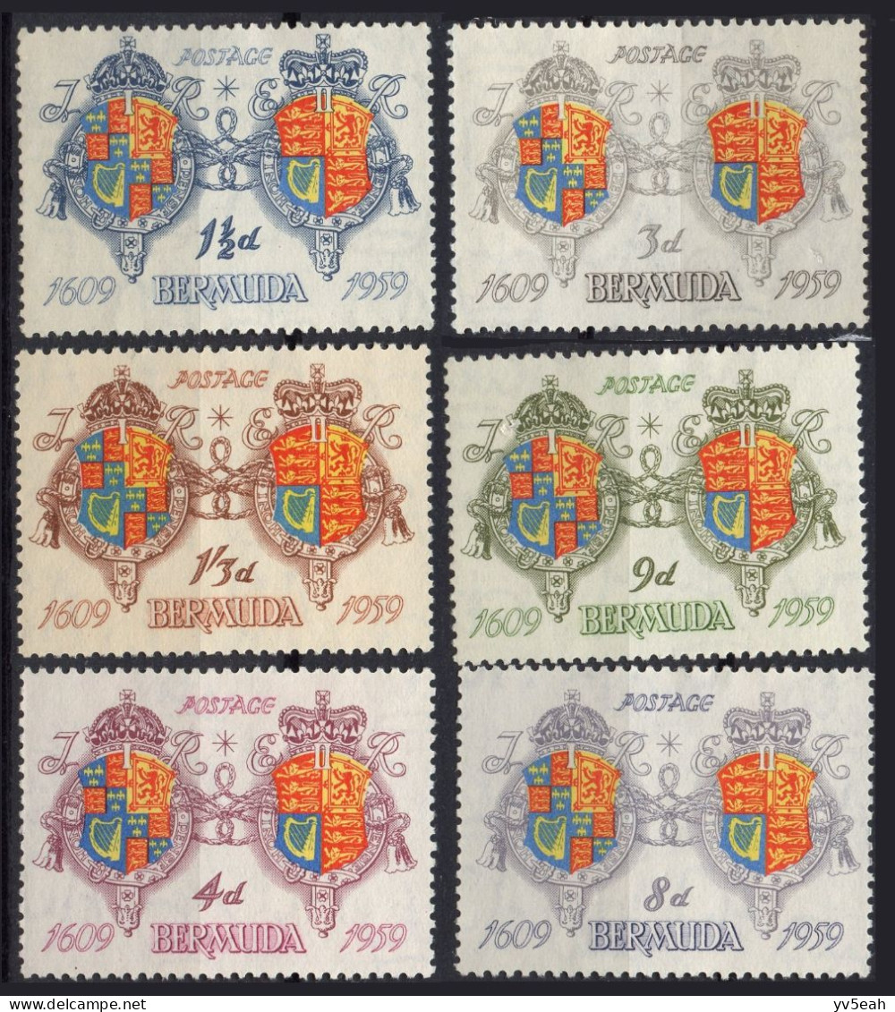 BERMUDA/1959/MNG/SC#169-74/ ARMS OF JAMES I AND ELIZABETH II/ ROYALTY/ COAT OF ARMS/ FULL SET - Bermudes