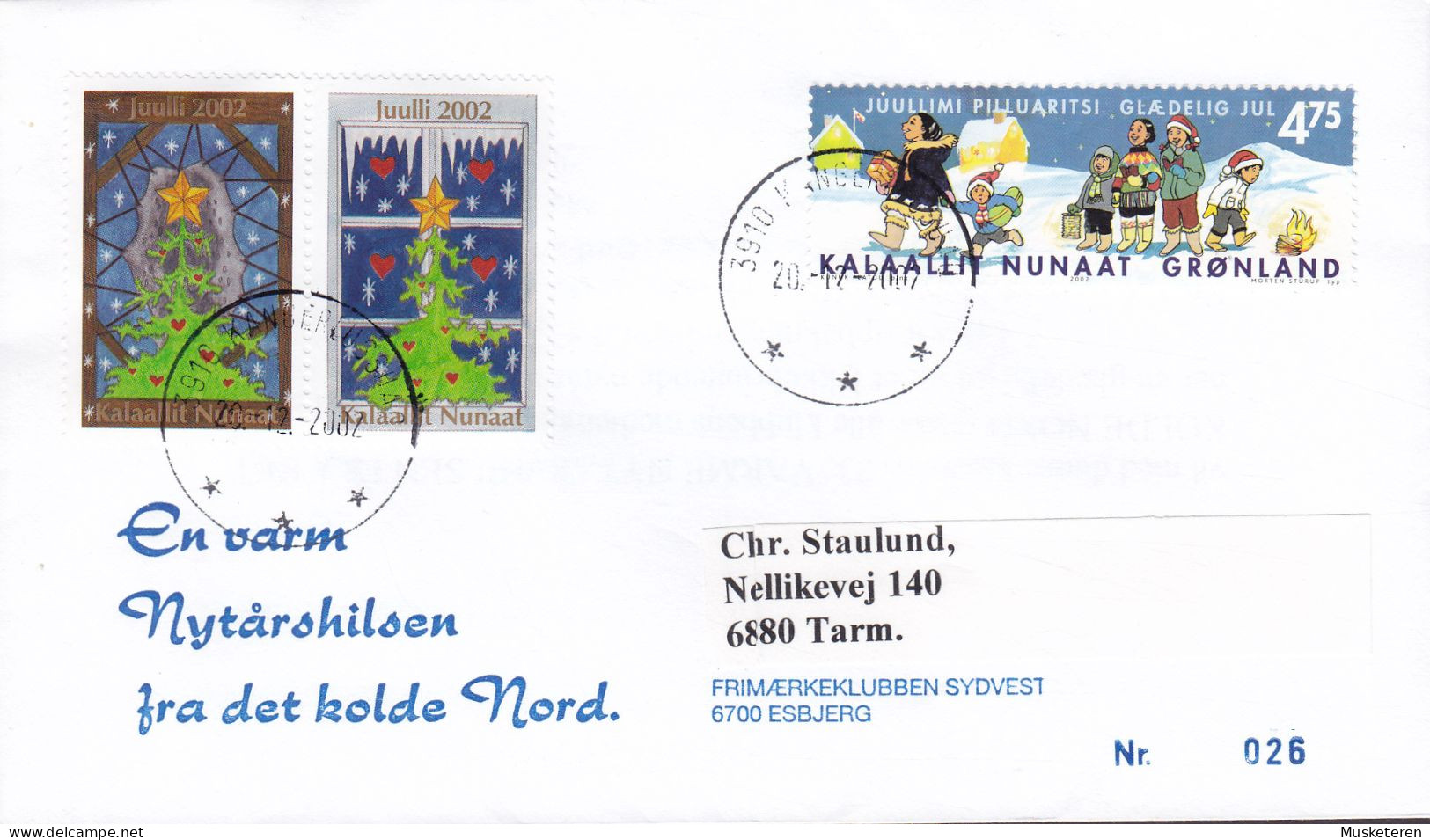 Greenland KANGERLUSSUAQ 2002 Cover Brief Lettre TARM Denmark Weihnachten Christmas Seals - Lettres & Documents