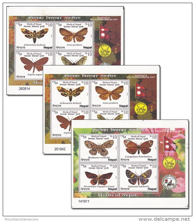 Nepal 2014 Butterfly Schmetterlinge MNH 3 Miniaturesheets ** - Nepal