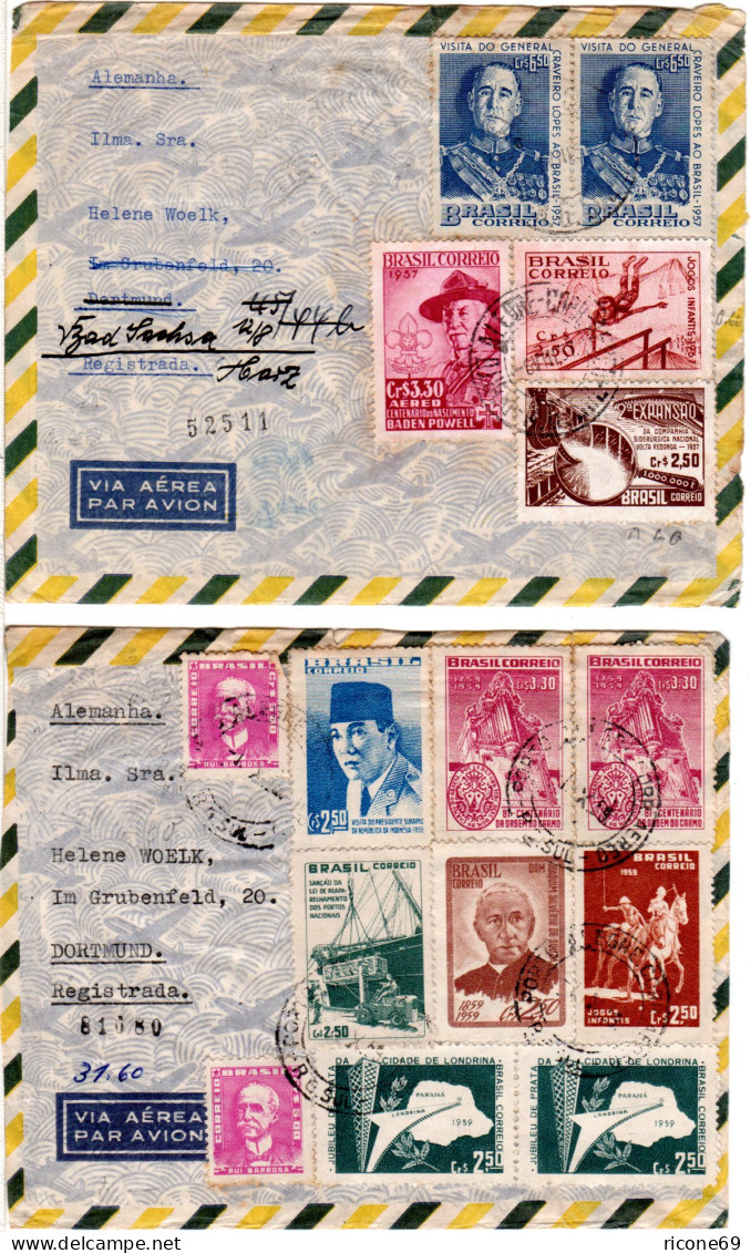 Brasilien 1957/59, 3 Luftpost Einschreiben Briefe  N. Deutschland - Storia Postale