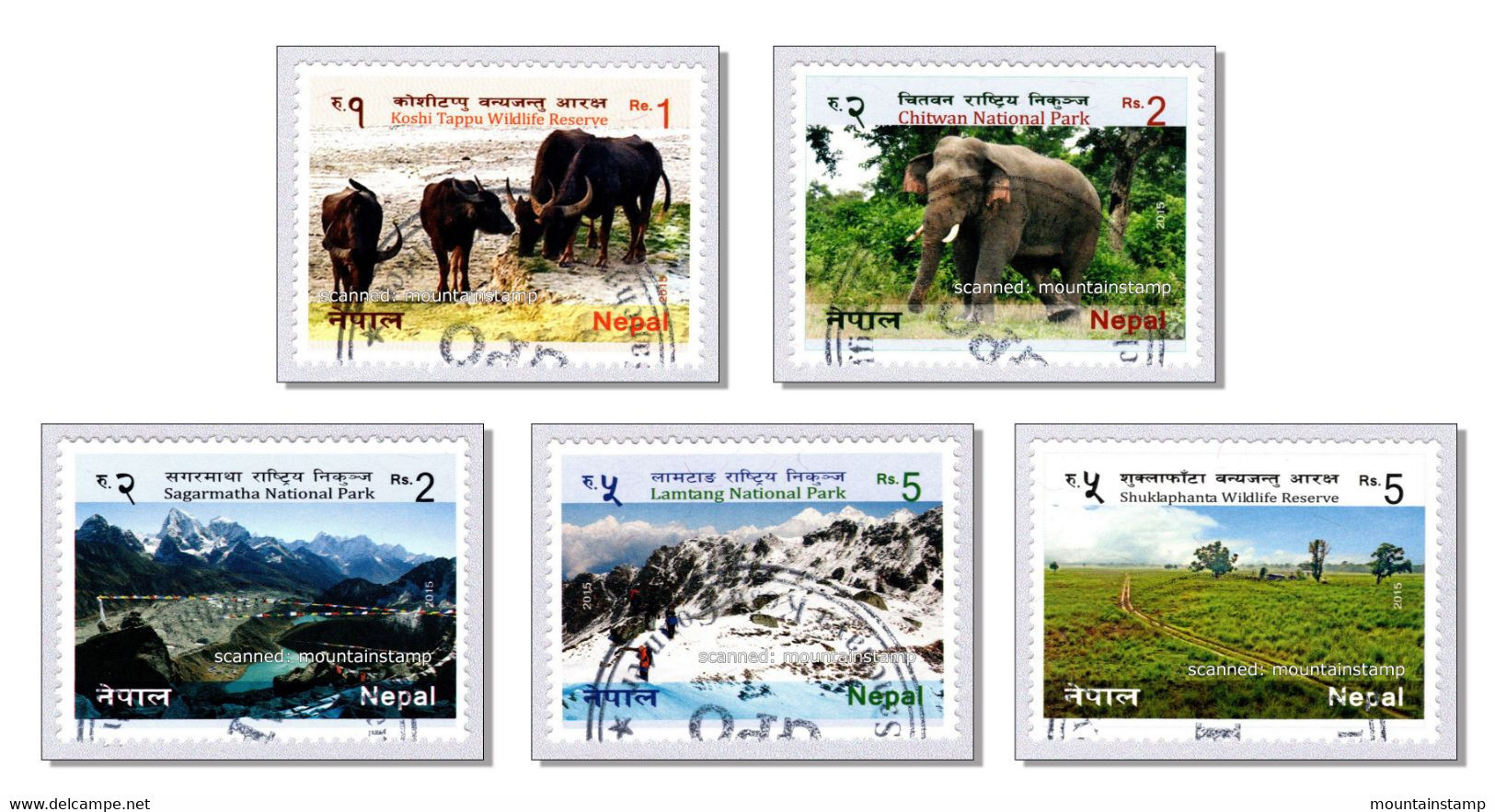 Nepal 2015 Nature Reserves (8) Mountain Mountains Berge Elephant Buffalo Fauna National Park - Locally Used With Gum - Nepal