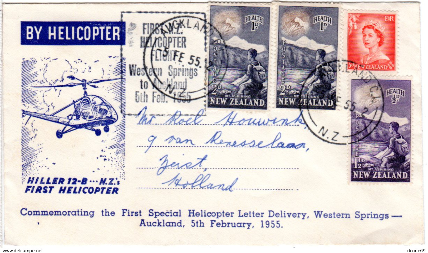 Neuseeland 1955, 4 Marken Auf Helicopter Ertsflug Brief Western Springs-Auckland - Sonstige - Ozeanien
