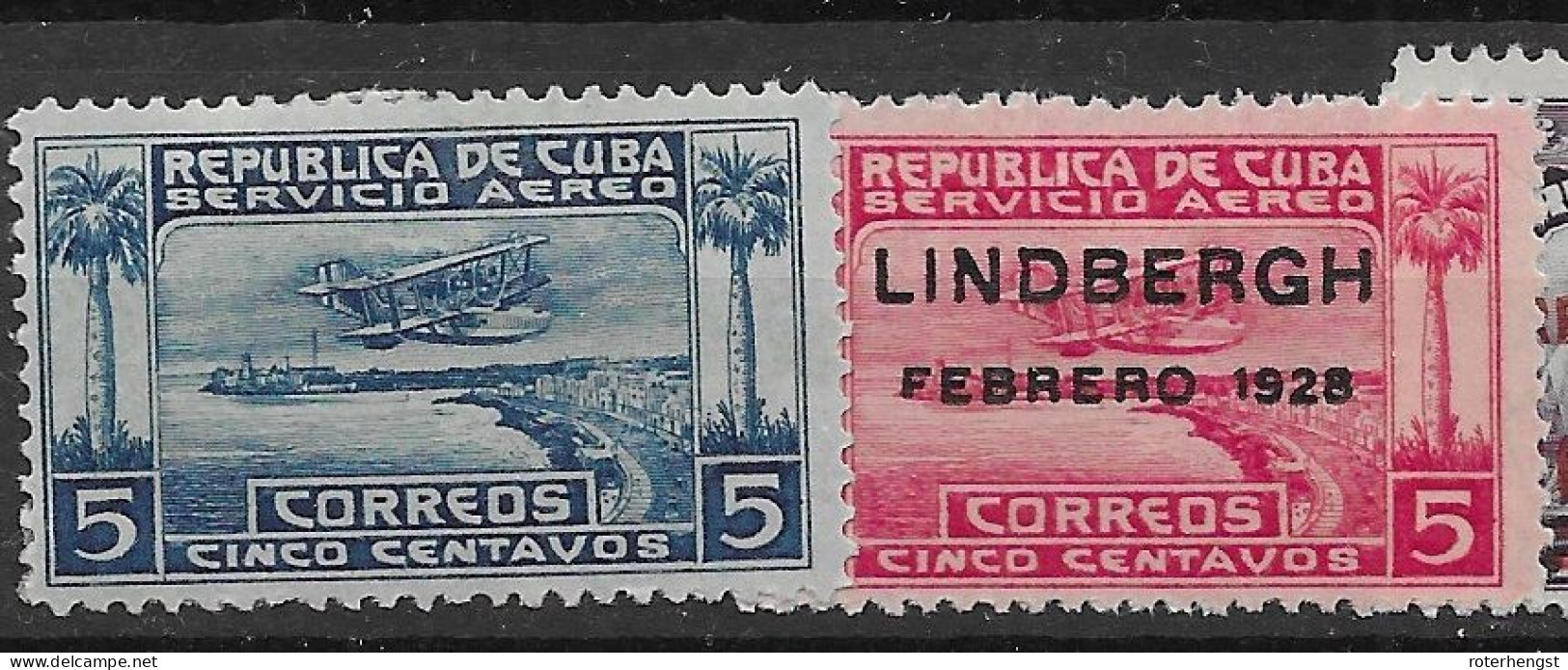 Cuba Mh * 1927-30 Three Airmails (2 Scans) - Aéreo
