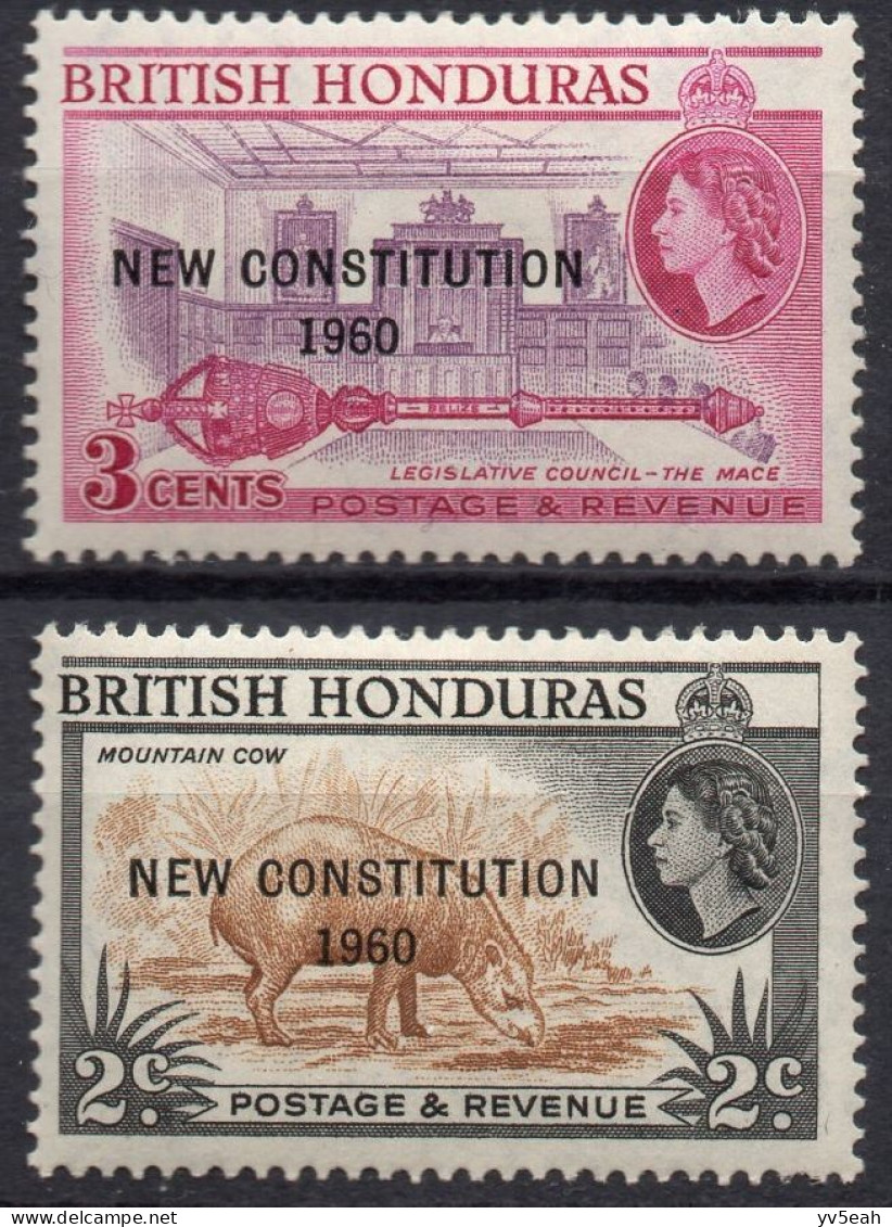 BRITISH HONDURAS/1961/MH/SC#159-60/ QUEEN ELIZABETH II / QEII / NEW CONSTITUTION / SHORT SET - Brits-Honduras (...-1970)