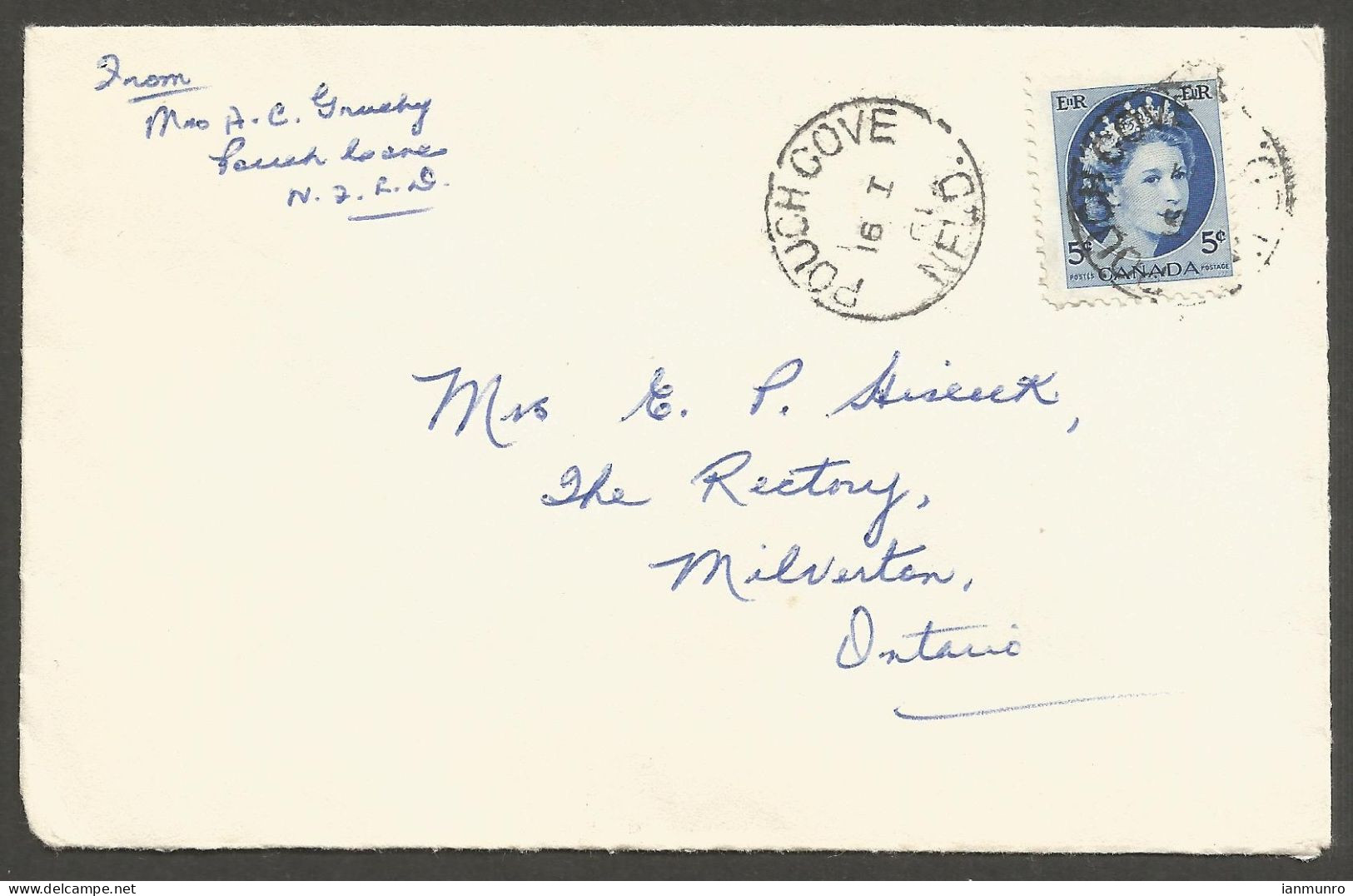 1961 Cover 5c Wilding CDS Pouch Cove NFLD Newfoundland - Historia Postale