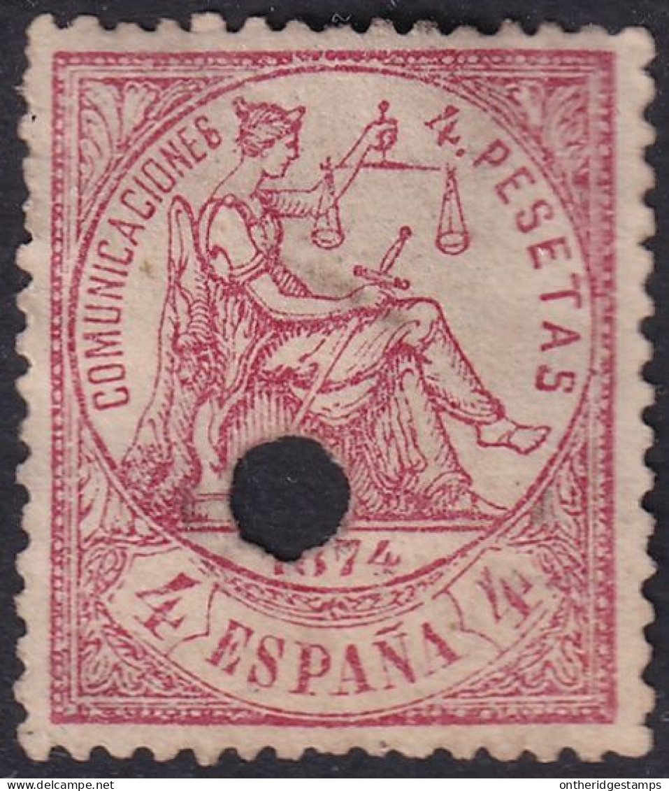 Spain 1874 Sc 209 España Ed 151T Telegraph Punch (taladrado) Cancel Small Thins - Telegraph