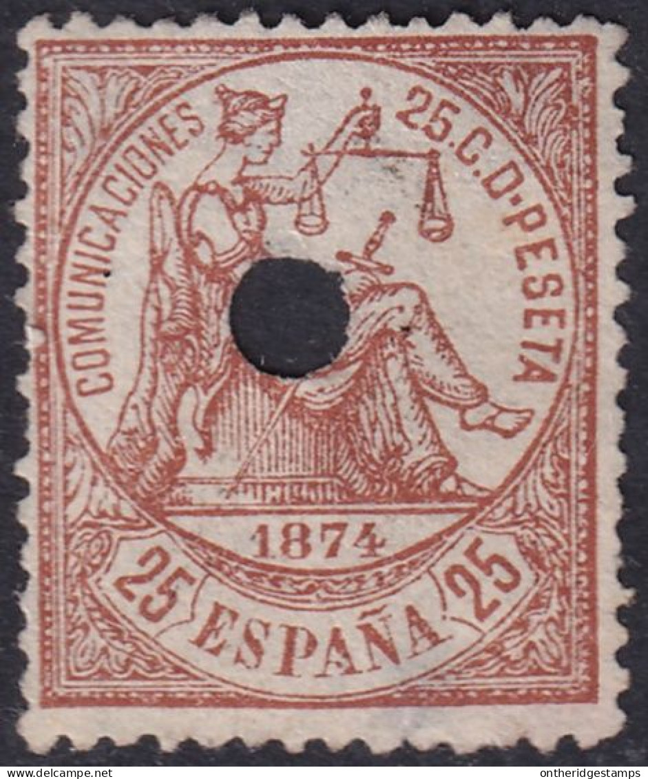Spain 1874 Sc 205 España Ed 147T Telegraph Punch (taladrado) Cancel Thin At Bottom - Telegrafi