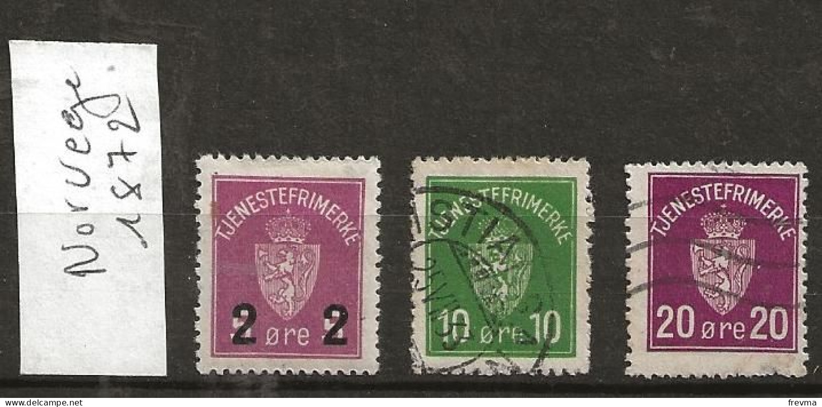 Timbre Norvege 1 Neuf ** 2 Oblitérés Serie Complete Année 1872 - Oblitérés