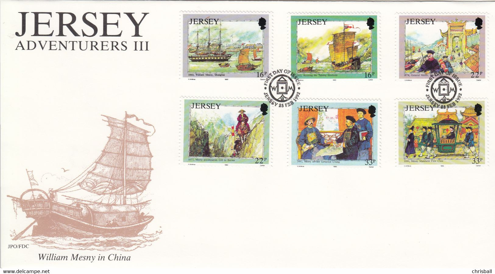 Jersey 1992 Philippe D'Auvergne  Set Of 6  - FDC - Jersey