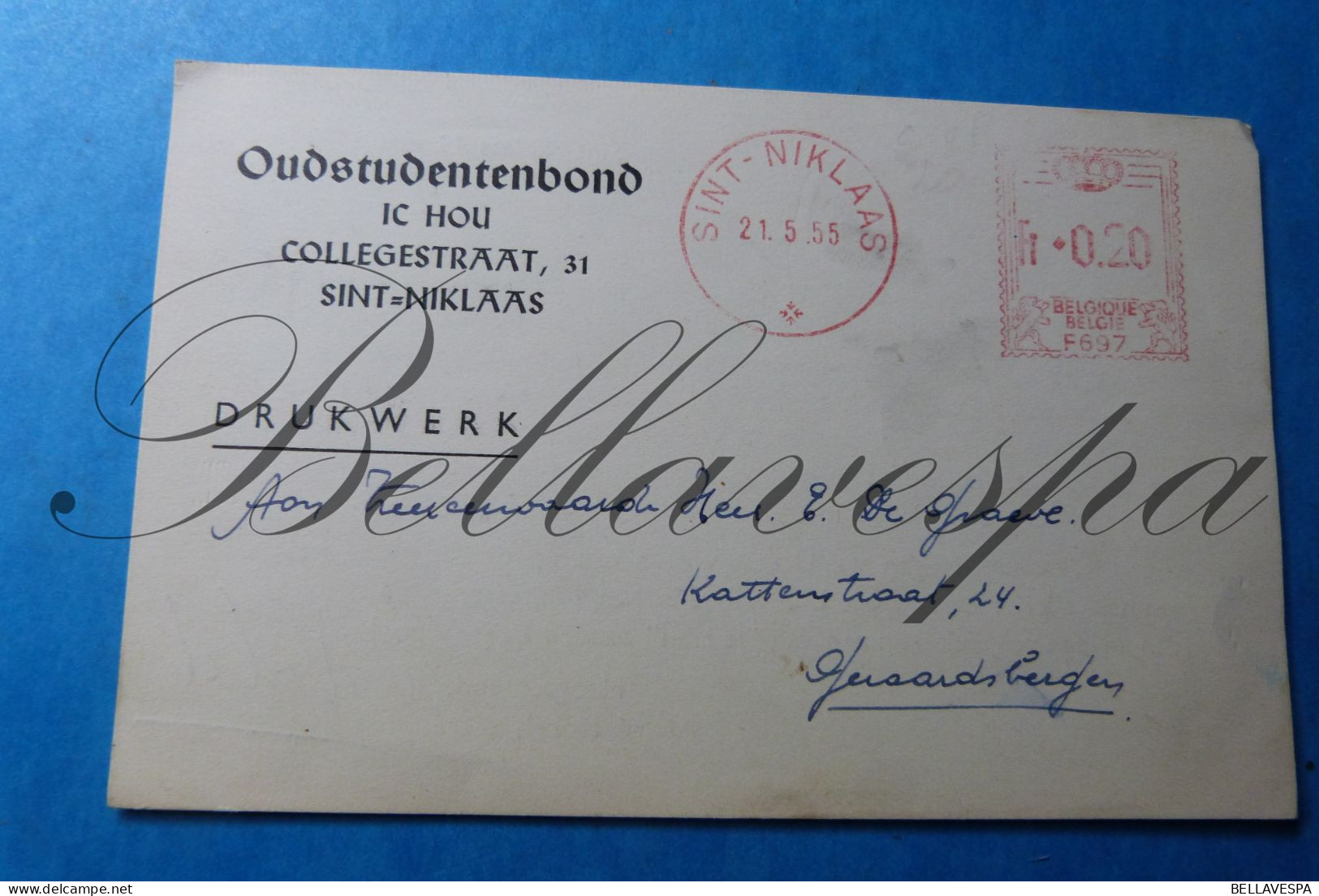 Oud-Studentenbond  Colleblad "IC HOU" Sint-Niklaas Tav De Greave Kattenstraat Geraardsbergen 21_05_1955 - Historical Documents