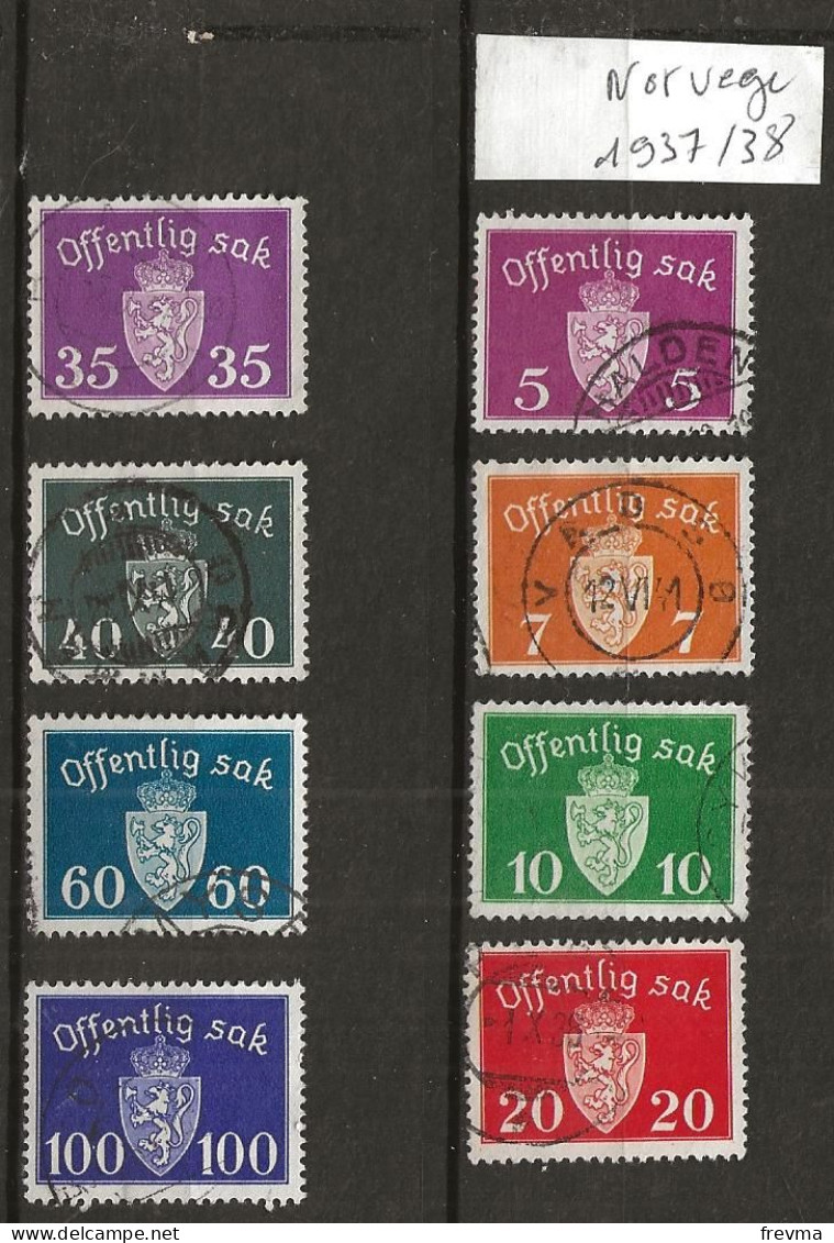 Timbre Norvege 7 Neuf * 4 Oblitérés Serie Complete Année 1937-1938 - Oblitérés