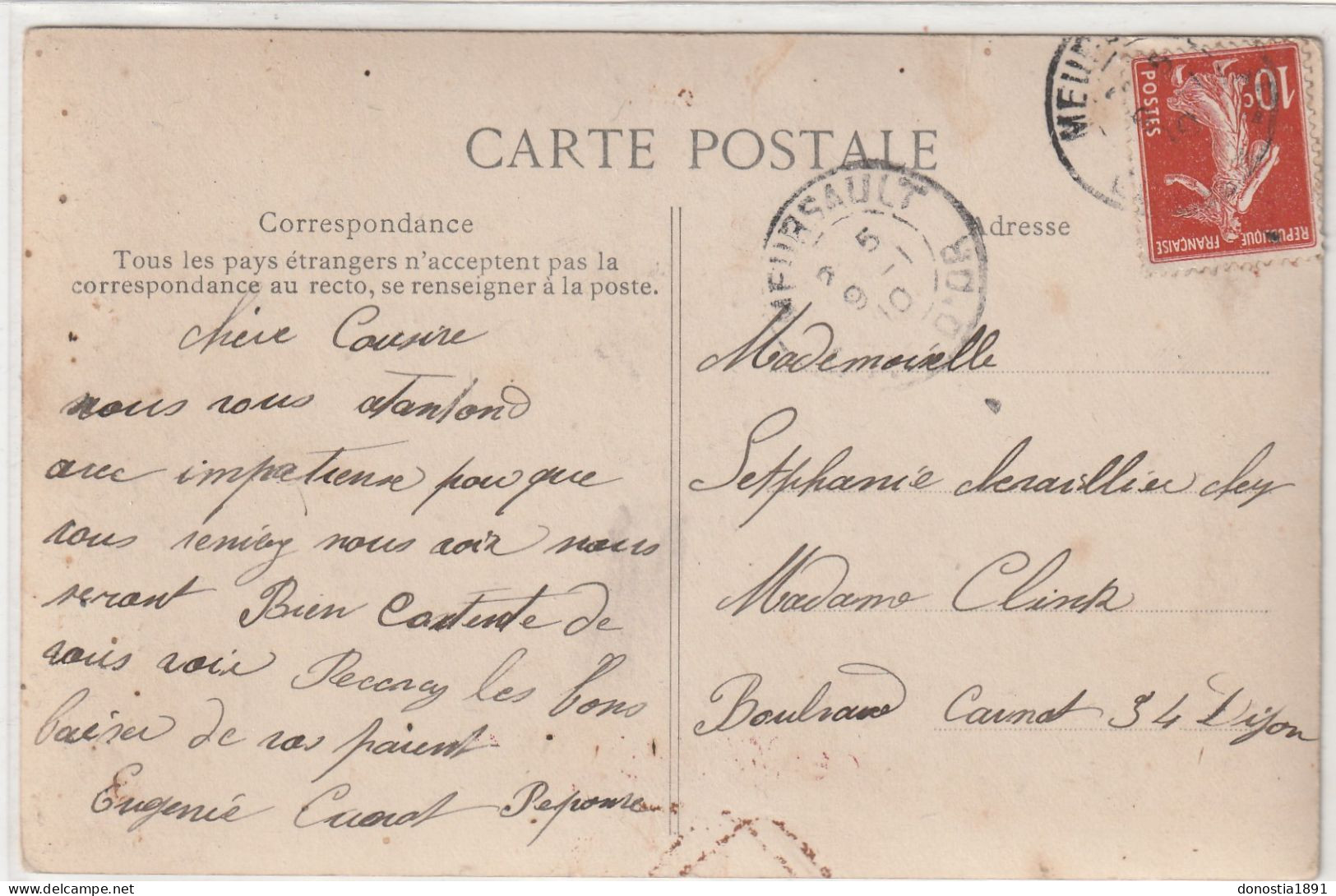 Amitiés De MEURSAULT  (21)fantaisie, Dirigeable, Jolie Jeune Femme, Drapeau  - Ed. E L D  -   Timbrée 1910 - Meursault
