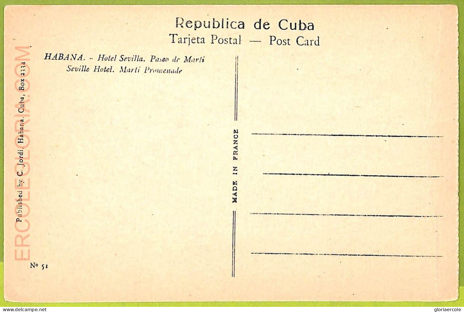 Aa5992 - CUBA- Vintage Postcard - Hotel Sevilla - Cuba