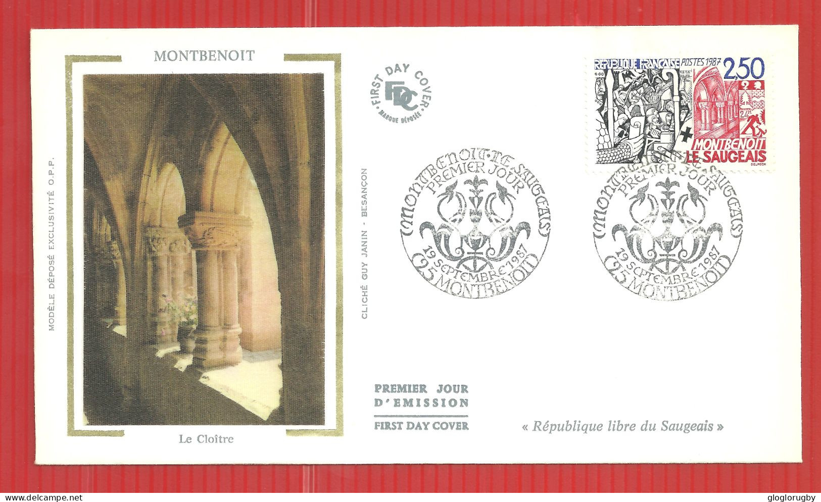 ENVELOPPE  PREMIER JOUR MONTBENOIT LE CLOITRE 19  9 1987 - Abbeys & Monasteries