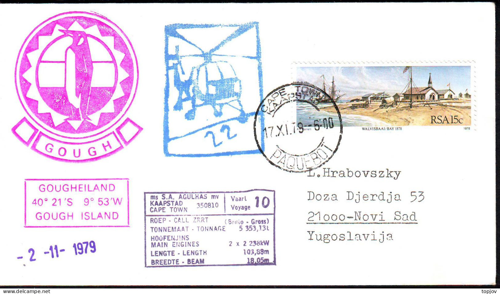 SOUTH AFRICA  RSA - GOUGH ISLAND - HELICOPTER MAIL - 1979 - Bases Antarctiques
