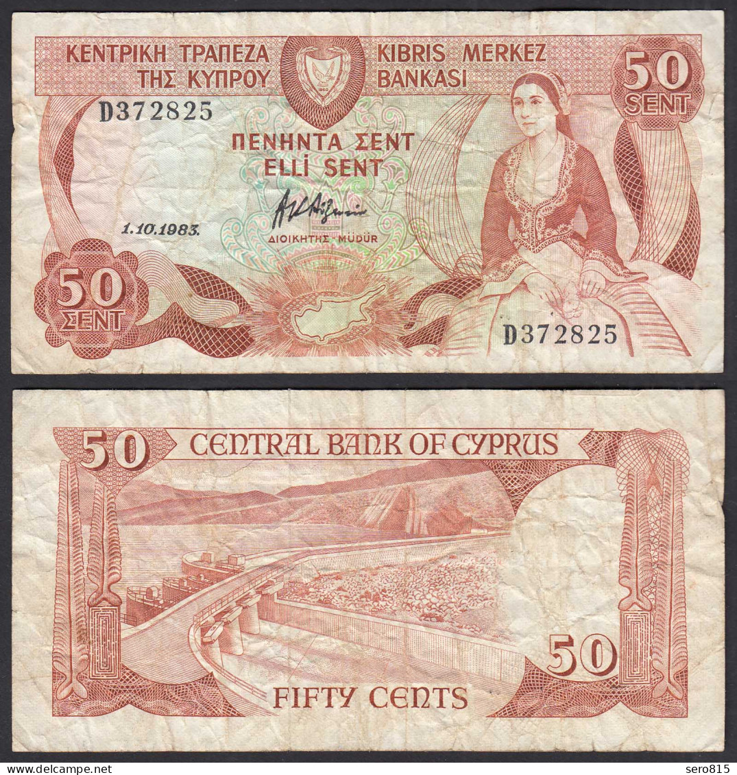 Zypern - Cyprus 50 Cents Banknote 1.10.1983 Pick 49a F (4)   (31085 - Chypre