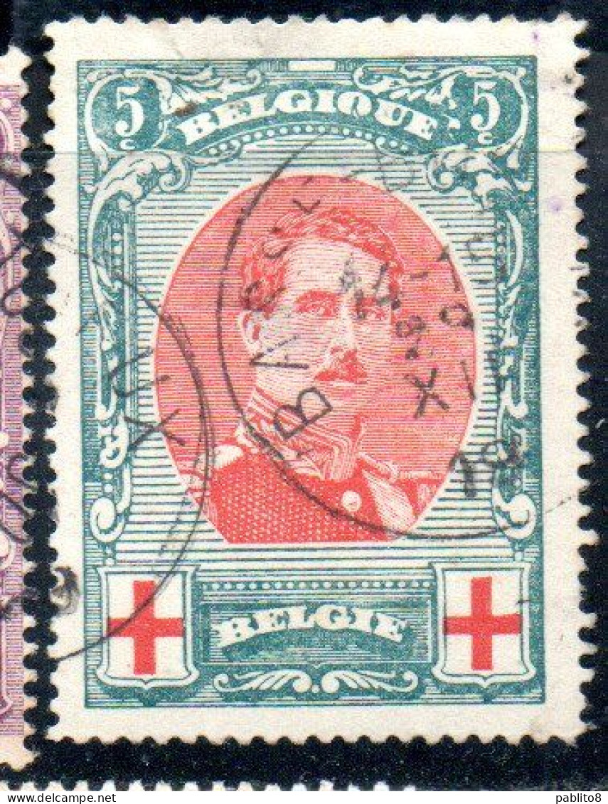 BELGIQUE BELGIE BELGIO BELGIUM 1915 KING ROI ALBERT RED CROSS CROIX ROUGE 5c USED OBLITERE' USATO - 1914-1915 Red Cross