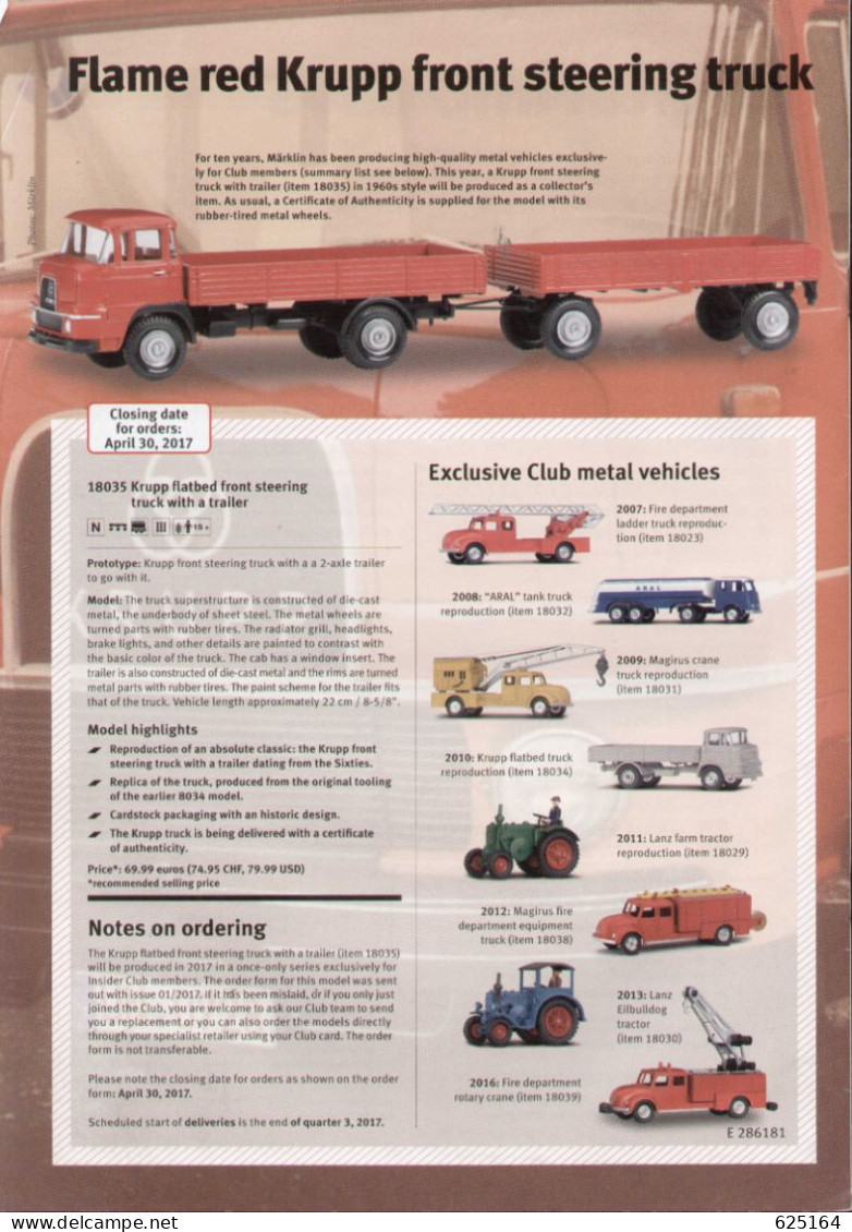 Catalogue-revue MÄRKLIN 2017 .02 Insider Club News - HO Club Modell 103.1 - English