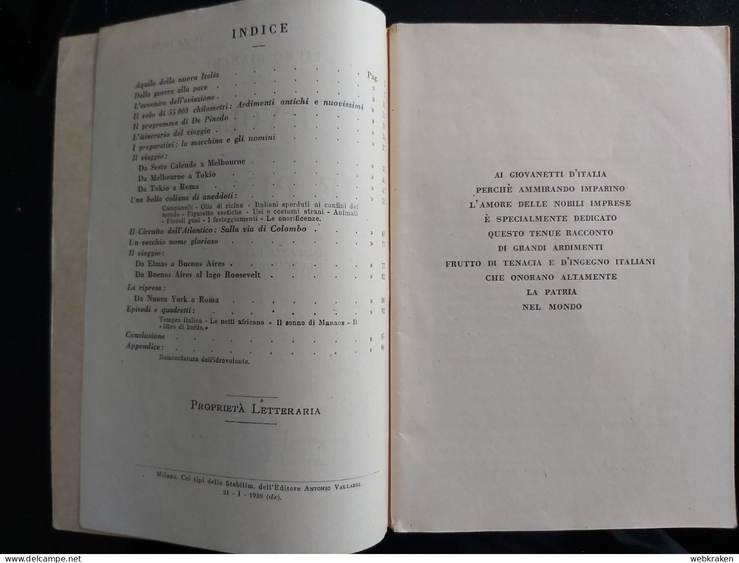 I VOLI DI DE PINEDO DI PIERO BIANCHI 1930 ANTONIO VALLARDI EDITORE - Oorlog 1939-45