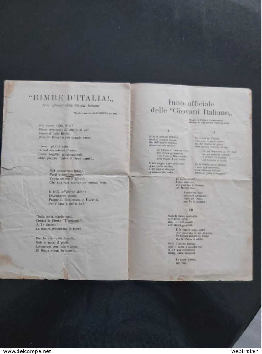 INSERTO INNI E CANTI DELLA PATRIA REGNO D'ITALIA GIL LITTORIO TRIESTE 1939 - Oorlog 1939-45