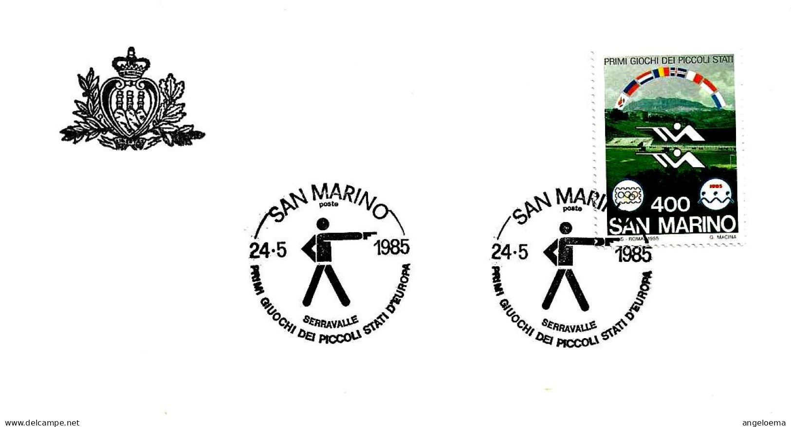 SAN MARINO - 1985 1^ Edizione GIOCHI PICCOLI STATI EUROPA Shooting Tiro Pistola Su Busta Uff.Filatelico - 11178 - Briefe U. Dokumente