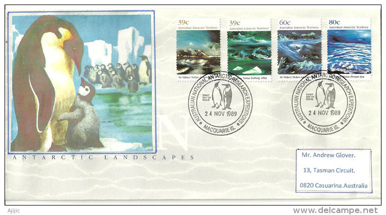 Paysages De L'île Macquarie, Série Complète Yv.AAT. 84/87, FDC,lettre Postée à L'île Macquarie (Sub-Antarctic Island) - FDC