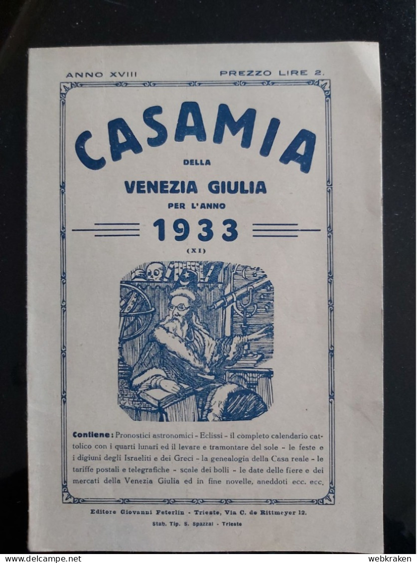 LIBRO CASAMIA 1933 STRENNA ALMANACCO VENEZIA GIULIA TRIESTE - Società, Politica, Economia