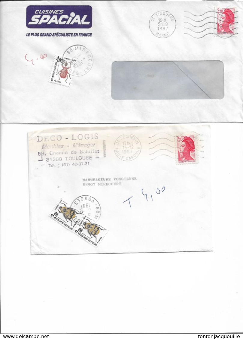 2 LETTRES TAXEES A 4 FRANCS - 1960-.... Afgestempeld